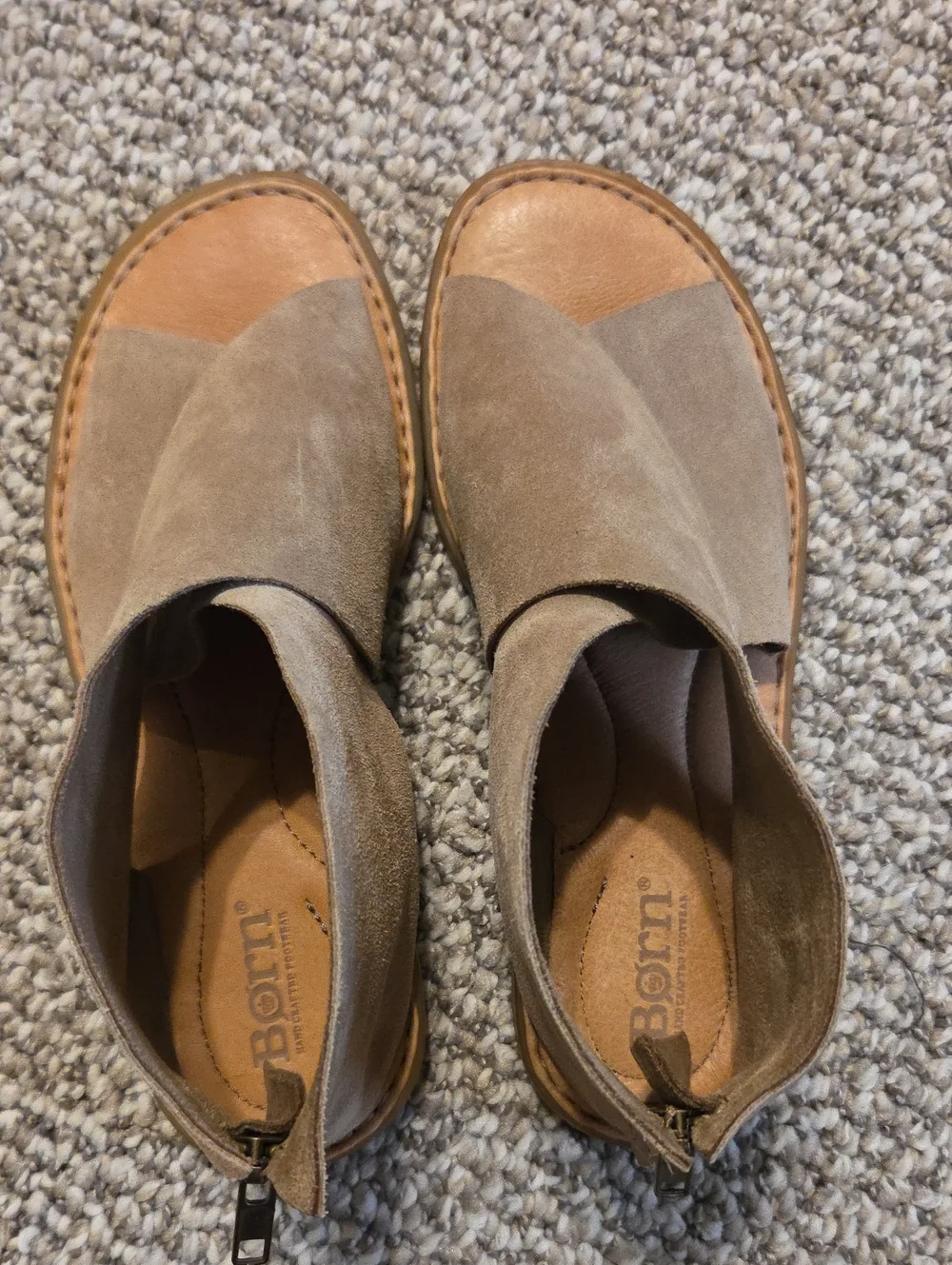Born Taupe and Tan Suede Open-Toe Sandals